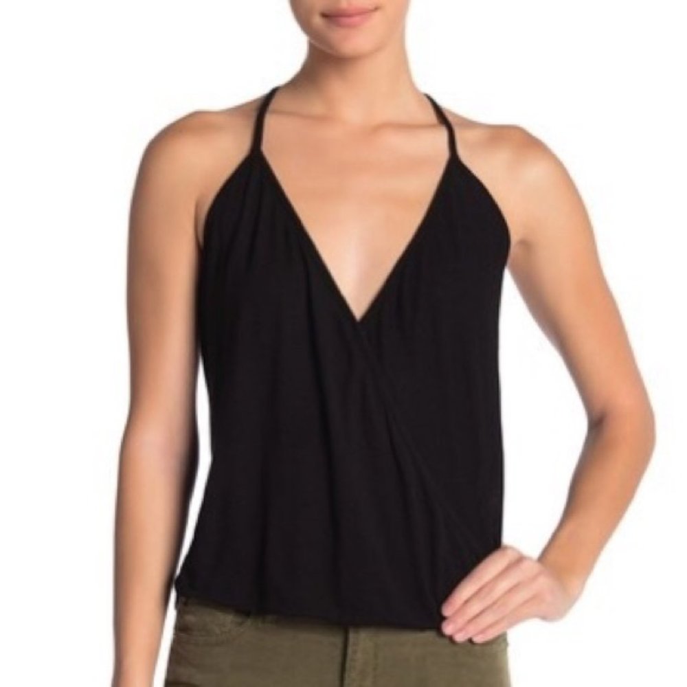Young Fabulous & Broke Naomi Wrap Front Drapey Sleeveless Tank Top Black